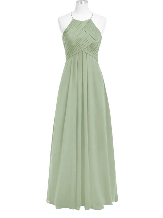 Azazie Ginger Dresses & Skirts - Azazie Ginger Dusty Sage A-Line Halter Pleated Chiffon Dress.